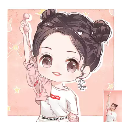Q version cartoon image character avatar draft illustration real person hand-painted half-body avatar photo custom portrait painting