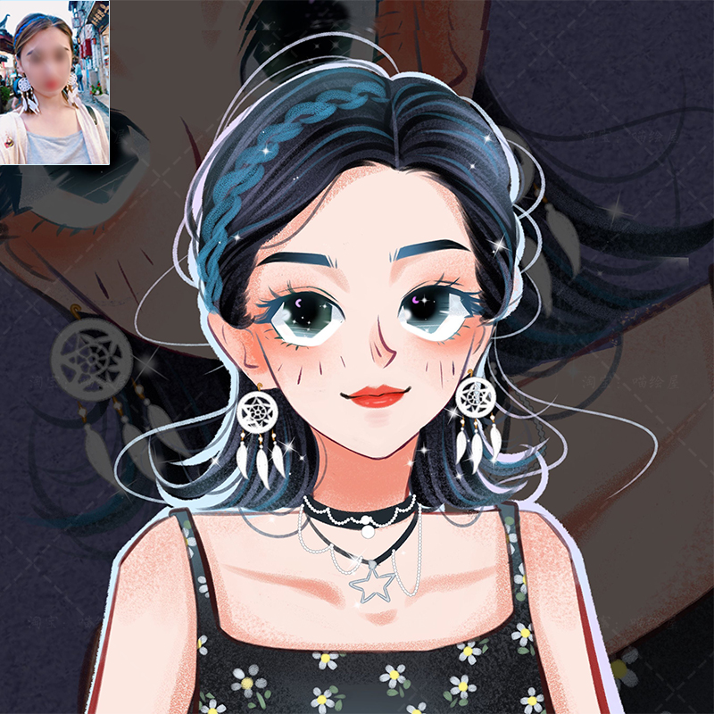 Colorful Mark brush Q avatar hand-painted cartoon comic image custom live-person photo transfer handdrawn illustration