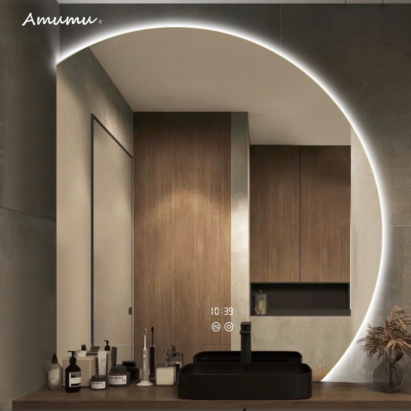 Irregular bathroom mirror semi-circular mirror dressing room wall-mounted LED light luminous mirror smart round mirror cosmetic mirror shaped