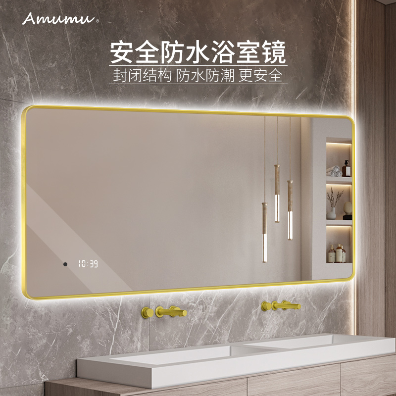 Smart Bathroom Mirror Wall-mounted with frame anti-fog mirror hanging wall Makeup Room Large Mirror Cosmetic Mirror Square Bath Mirror Customize