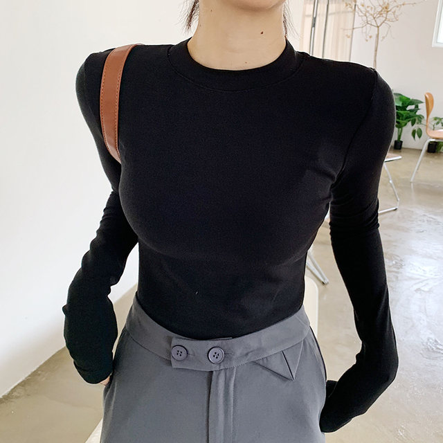 2021 spring and autumn new style inner slim slimming top commuter solid color long-sleeved t-shirt women's half-high collar bottoming shirt