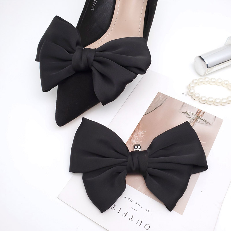 2021 Spring/Summer New Style Ladylike Big Bow Women's Shoes with Detachable Buckle, Versatile Slimming Satin Polka Dot Shoes, Floral Shoe Clips