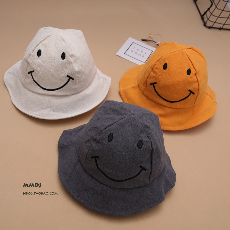 Baby hat spring and autumn 1-4 years old children's fisherman hat boy 2 girl smiley face sunshade sunshade autumn basin hat tide