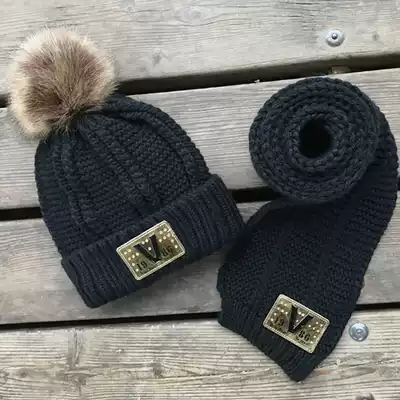 Children's thick velvet hat autumn and winter boys and girls 2-4-6 years old winter baby wool hat scarf two-piece set