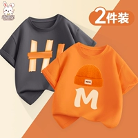 [Набор из двух предметов из чистого хлопка с короткими рукавами] Графитовый серый оранжевый HI+ Ярко-оранжевый трикотаж M Оранжевый