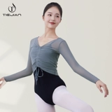 3054 женская танцевальная одежда, классическая сетчатая блузка на шнурке, газовый топ, балетный короткий облегающий топ