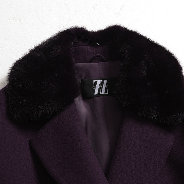 ເສື້ອກັນໜາວ Zolmei ສີແຂງ versatile mink fur collar slim wool woolen coat E74ZO48