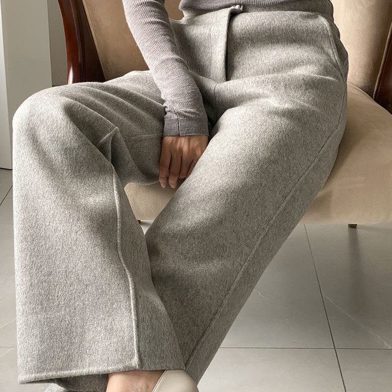 New Autumn and Winter High-End Double-Sided Cashmere Wide-Leg Pants for Women, High-Waisted Woolen Straight-Leg Pants, Thickened Wool Pants for Outer Wear New Autumn and Winter High-End Double-Sided Cashmere Wide-Leg Pants for Women, High-Waisted Woolen Straight-Leg Pants, Thickened Wool Pants for Outer Wear