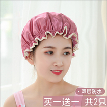 Shower cap waterproof adult female model shower bath shower cap double-layer bath head cover Bath hair set Hair cap Shower cap female