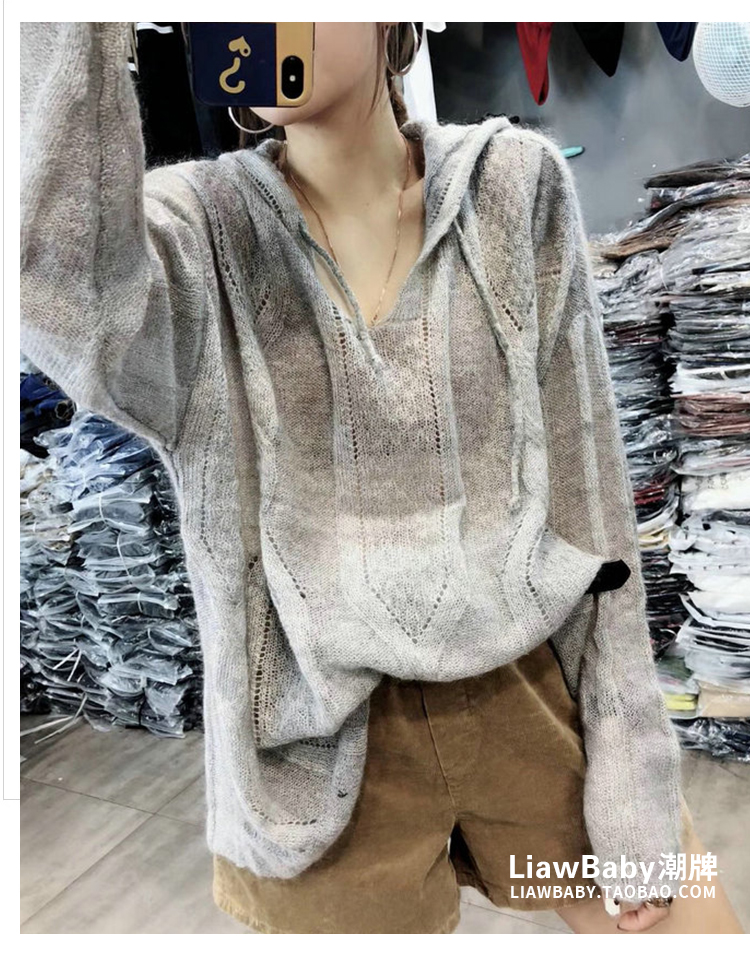 Áo len cổ lọ châu Âu 2018 mùa thu mới Hàng châu Âu rỗng áo len mỏng đan len lười gió đầu thu nữ áo len nữ hàng hiệu