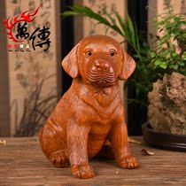 Wan pass pear wood carved dog ornaments solid wood pet dog carving twelve zodiac dog red wood crafts gifts