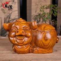 Wanchuan wood carving pig ornaments mahogany twelve zodiac pig flower pear solid wood carving process home accessories gift animal