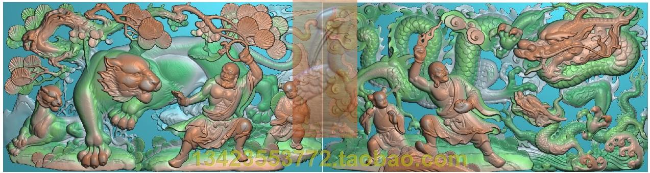 Scanning map engraving map new subduing dragon and tiger 180-90 ancient temple relief map