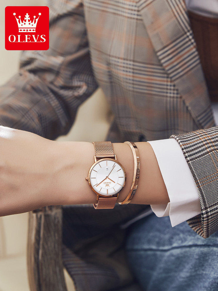 Brand Genuine Ultra-Thin Luxury Watch Waterproof Women's Watch Mechanical Watch Top Ten Couple Models Simple and Elegant Large Dial
