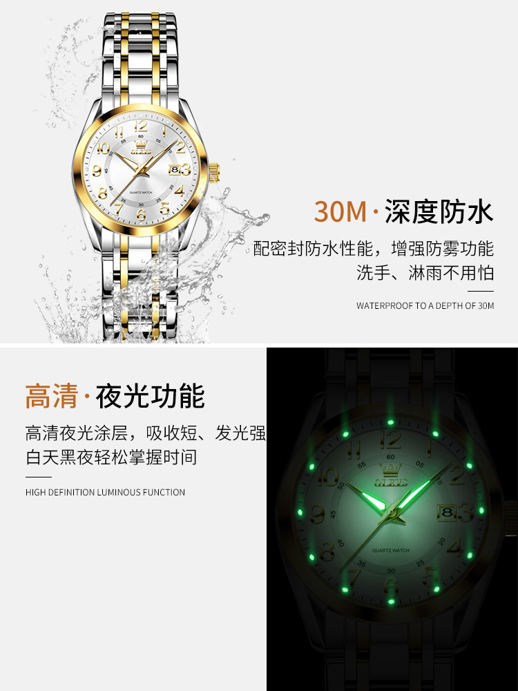Christmas Gift Genuine Watch for Middle-Aged and Elderly Women, Mechanical Watch, Fully Automatic, Gift for Mother, Digital Dial, Luminous Quartz