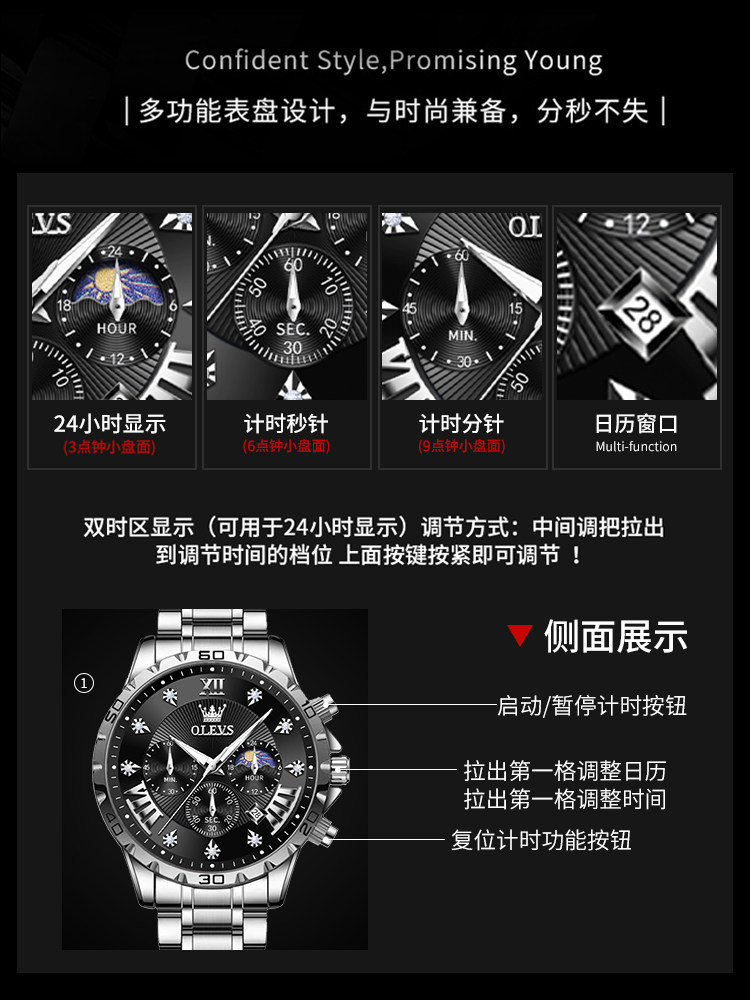 New Year's Gift Brand Genuine Men's Watch Men's Fully Automatic Mechanical Multi-Function Luminous Waterproof Quartz Watch Luxury Watch