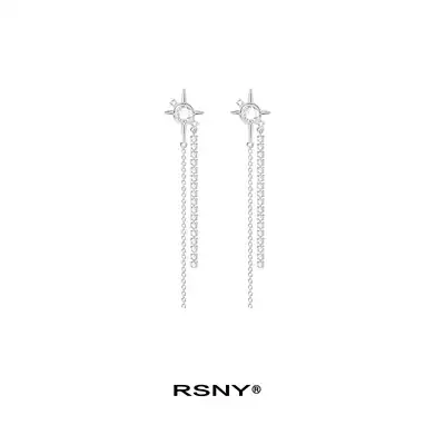 (The same as Lu Keyan)RSNY star earrings long version sterling silver female tide ins temperament high-end sense of simplicity#Plex