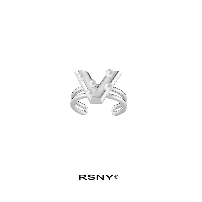 RSNY V-shaped letter opening ring women's European and American fashion ins sterling silver niche design sense of luxury