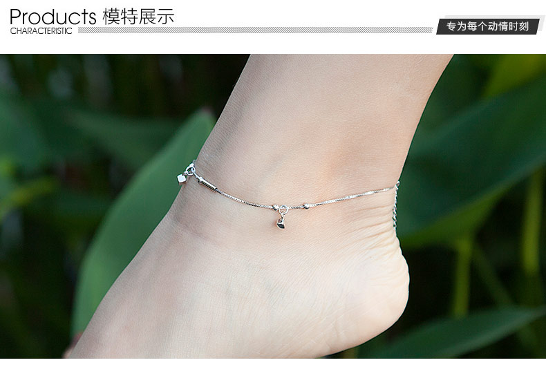 Cartillo 925 sterling bạc vòng chân nữ phiên bản Nhật Bản và Hàn Quốc của sinh viên đơn giản may mắn ma thuật chân vuông nữ quà tặng sinh nhật vòng chân