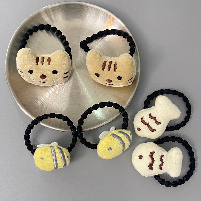 Cute Girl Hair Ties Plush Doll Cat Fish Bee Hair Rope Hair Ring Hair Accessory Children's Rubber Band Headwear for Girls
