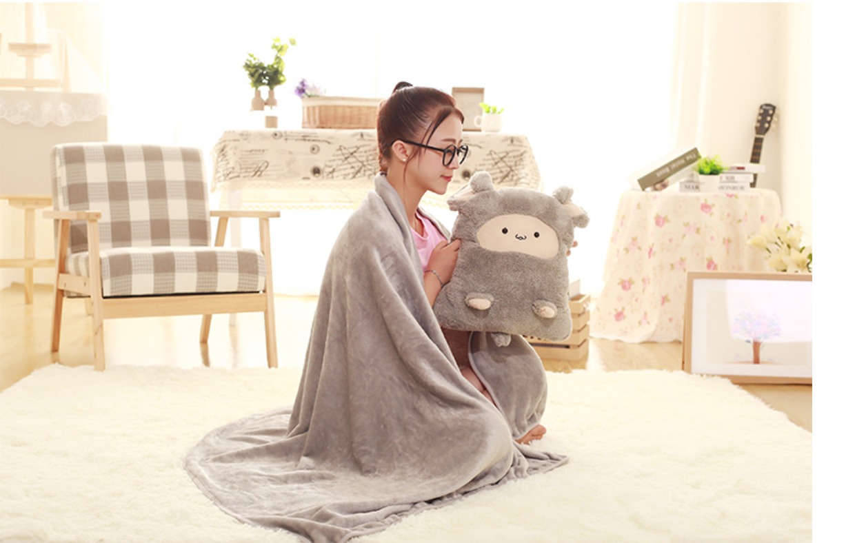 Dễ thương hoạt hình điều hòa chăn gối chăn hai tay ngồi xổm đệm gối tay ấm hơn siesta văn phòng xe gối sofa