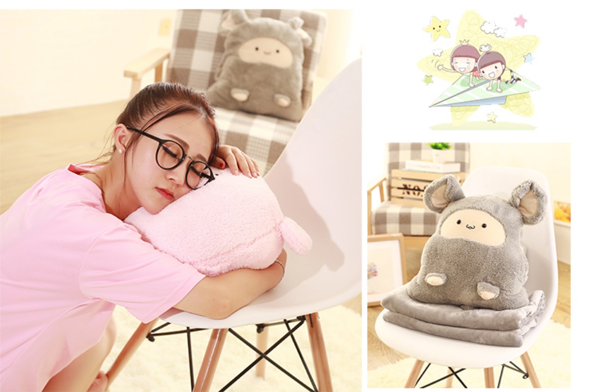 Dễ thương hoạt hình điều hòa chăn gối chăn hai tay ngồi xổm đệm gối tay ấm hơn siesta văn phòng xe gối sofa