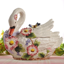 European style colorful swan ceramic candy cans biscuit cans Storage cans Storage cans Home accessories New home ornaments