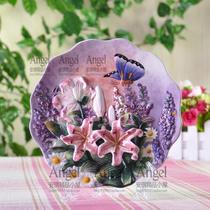 European pastoral style Lily ceramic 3D hanging plate decorative plate TV cabinet Wine cabinet Living room decoration Wedding gift