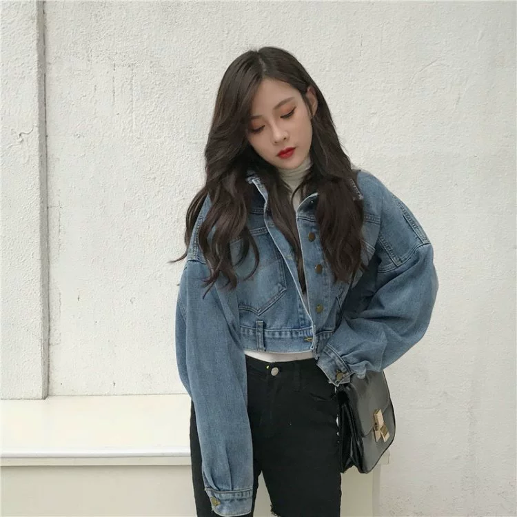 Weird girl short short denim jacket nữ mùa xuân và mùa thu Phiên bản Hàn Quốc của sinh viên lỏng lẻo Harajuku bf hoang dã áo khoác denim áo khoác thủy triều