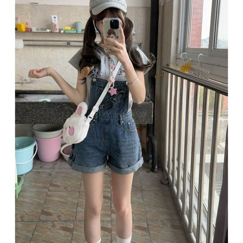 Denim Overalls Shorts for Women, Summer Thin Style, Loose and Cute, Student Style, Age-Reducing, Petite, Slimming, Straight-Leg Suspender Jumpsuit Denim Overalls Shorts for Women, Summer Thin Style, Loose and Cute, Student Style, Age-Reducing, Petite, Slimming, Straight-Leg Suspender Jumpsuit