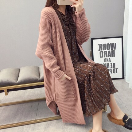 女士长毛衣外套女秋冬季中长款过膝2018新款