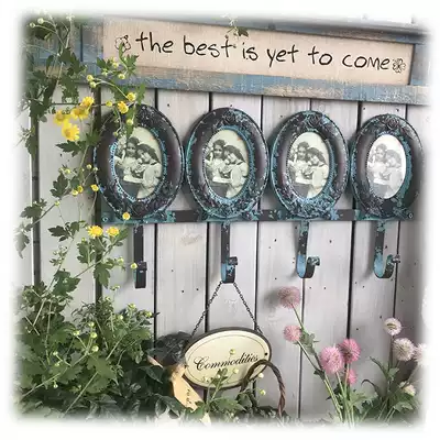 French country heavy old iron blue three-dimensional rose photo frame adhesive hook export tail list