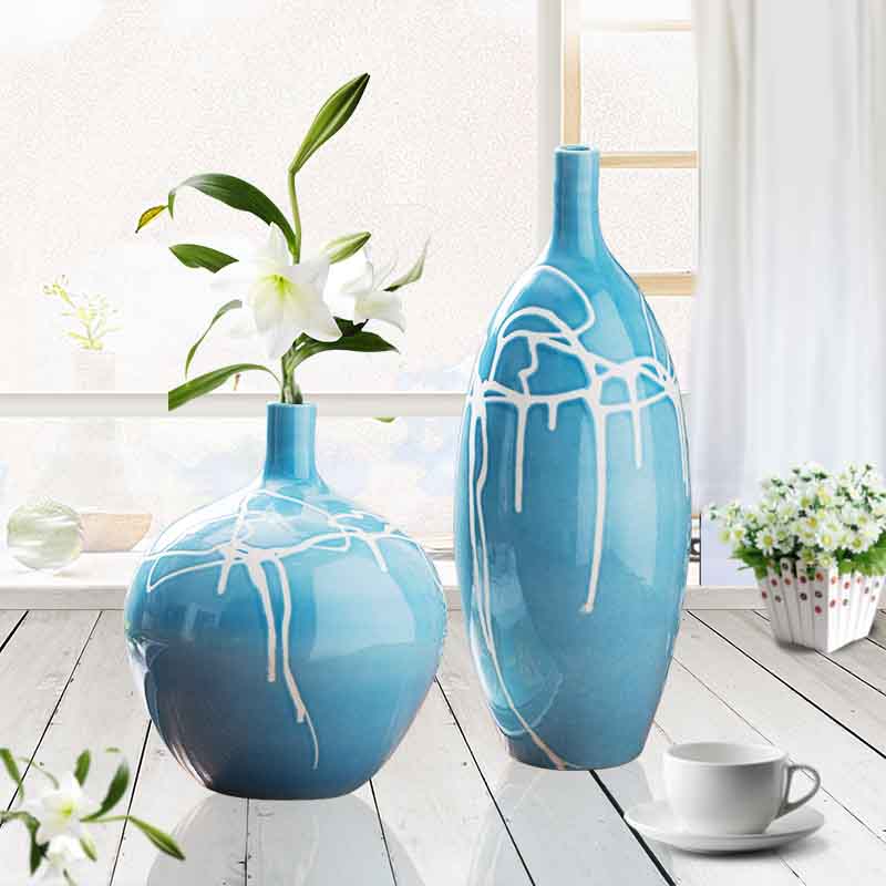 Creative household ceramic vase three - piece sitting room ground ceramic wine accessories furnishing articles process decoration carving