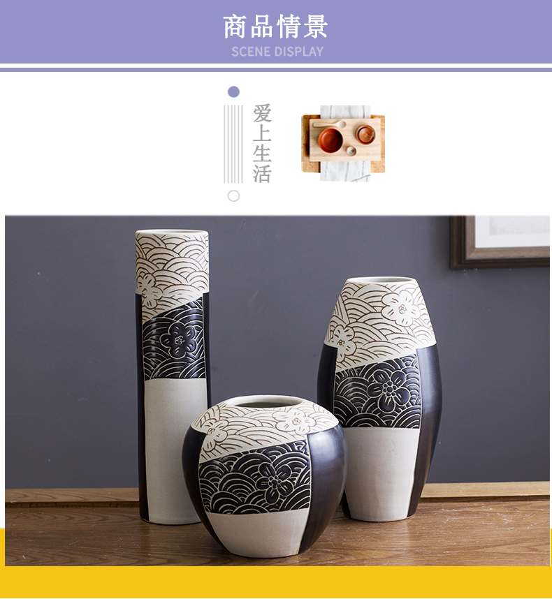 Ceramic vase furnishing articles three - piece suit I and contracted sitting room ground Ceramic flower arranging flower art decoration creative decorations