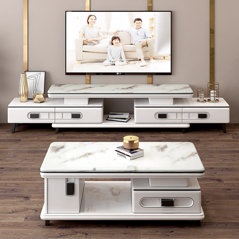 Wo Ya TV cabinet modern minimalist tea table combined suit Living room Nordic telescopic marble TV cabinet