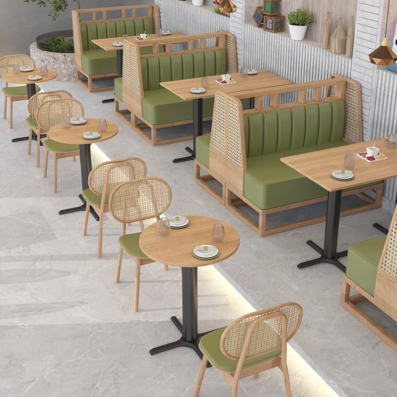 Customized solid wood simple hot pot shop card seat table and chair combination restaurant dining chair furniture Southeast Asia rattan chair wall sofa