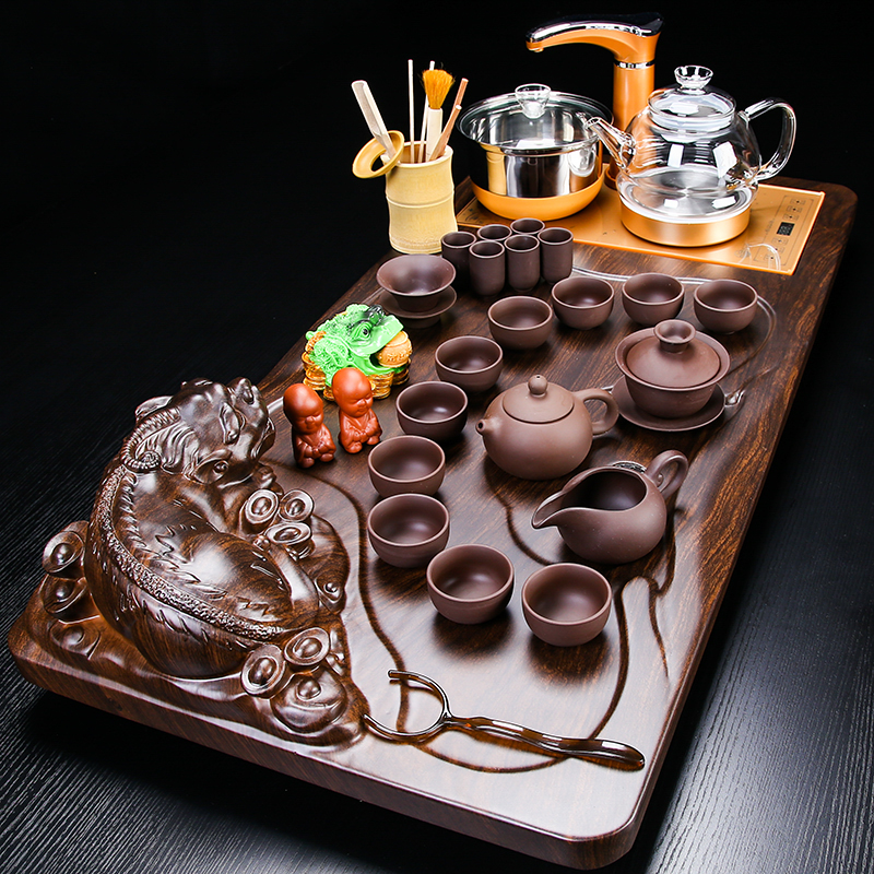 VSHOW automatic ceramic tea set kung fu contracted use ltd. automatic tea table of a complete set of solid wood tea tray