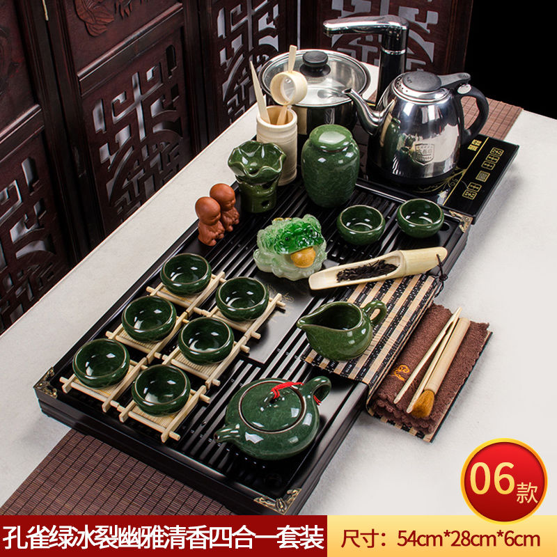 Violet arenaceous kung fu tea set a complete set of tea cups solid wood saucer dish POTS full automatic induction cooker
