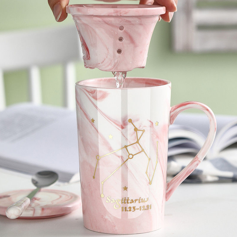 Creative constellation mug ceramic mug mug spoon with cover fashion couple drink cup household coffee cup men and women cup