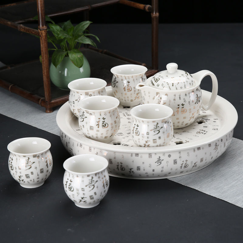 Tea set suit covered 8 times 】 【 special home six blue and white porcelain of a complete set of double layer heat insulation of large - sized ceramic teapot