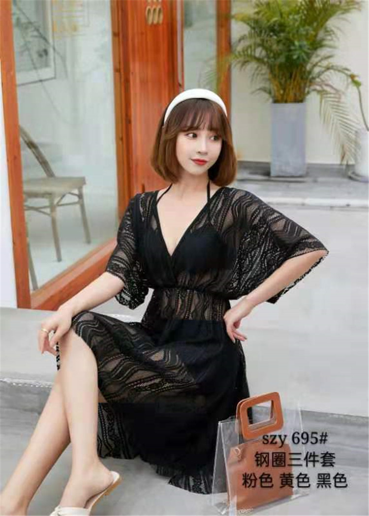 Swimsuit Women's Slim Sexy Bikini 695 Lace Pure Color Three Sets Steel Nursery 2021 New Spa Swimsuit