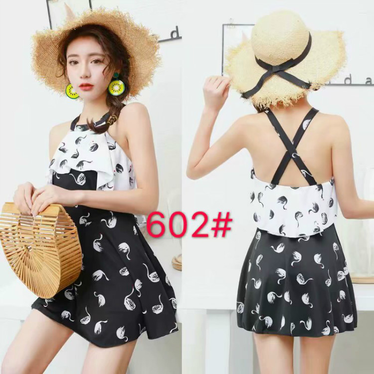 Đồ bơi Xiêm Little Swan đen trắng mỏng Slim cổ tròn nhỏ nữ sinh viên ống top 2018 đồ bơi thời trang bộ bơi liền thân