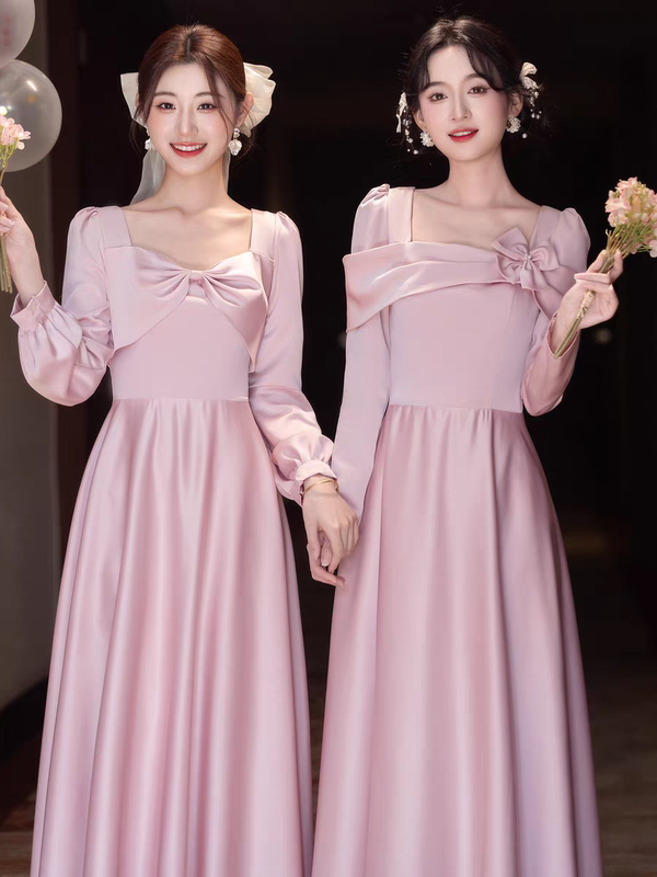 Bridesmaid Group 2025 New Winter Niche Sister Group Bridesmaid Dress Slimming Fairy-Like Elegant Stunning Long-Sleeved Evening Dress