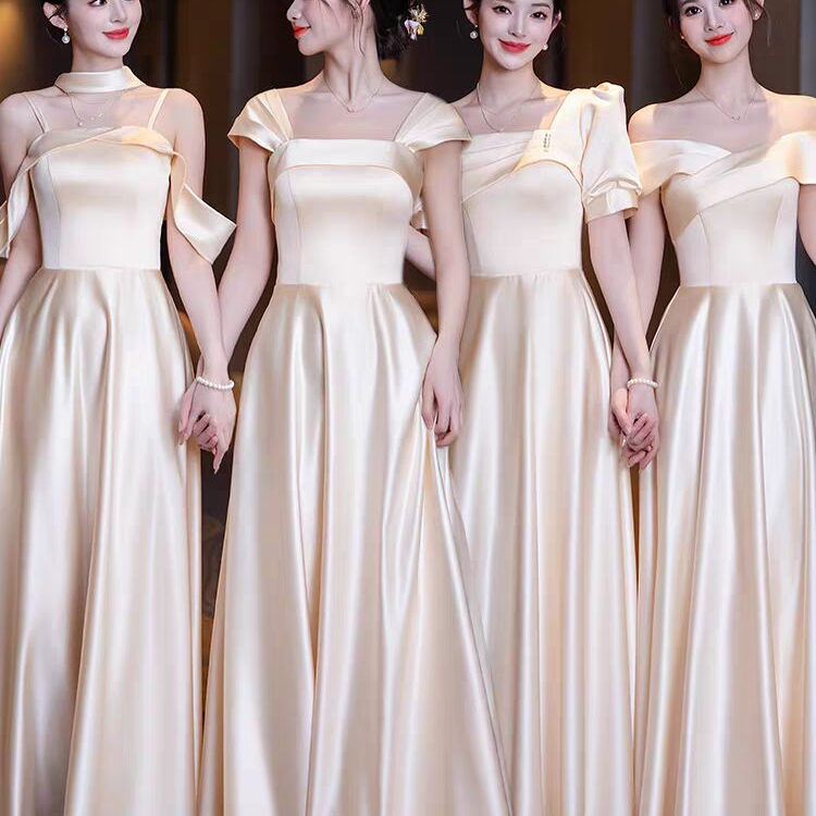 Champagne-Colored Bridesmaid Dress 2026 New Spring Model, Stunning and Ethereal Satin Sister Group Graduation Dress, Mini Dress Champagne-Colored Bridesmaid Dress 2026 New Spring Model, Stunning and Ethereal Satin Sister Group Graduation Dress, Mini Dress
