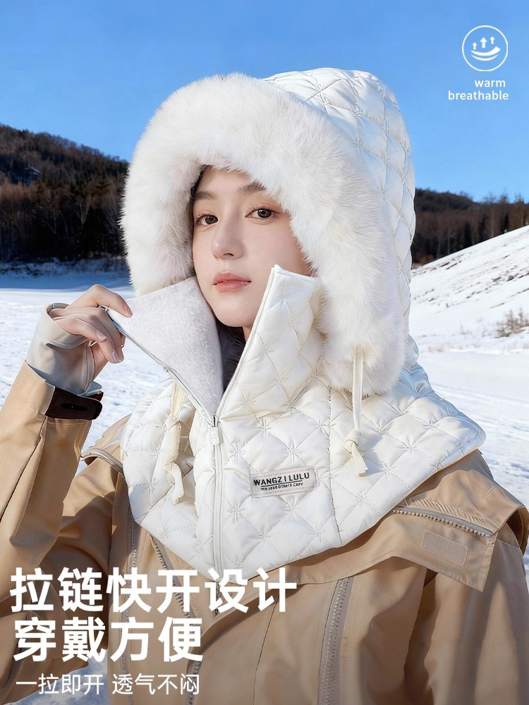 Hat and Scarf Combo for Women in Winter, Fleece-Lined, Thickened, Windproof, Warm, Suitable for Electric Bike Riding, Men's Head Cover, Cotton Hat, Lei Feng Hat