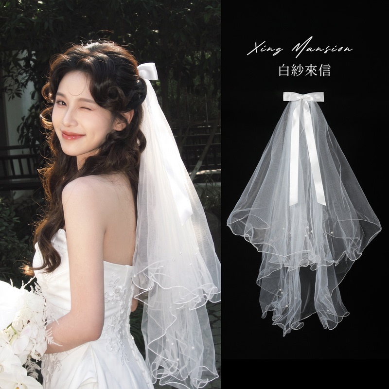 White Veil Headpiece for Marriage Registration, Proposal, Photo Props, Bride, Wedding, Engagement, Registration, Main Wedding Dress, Women's Puffy Short Veil