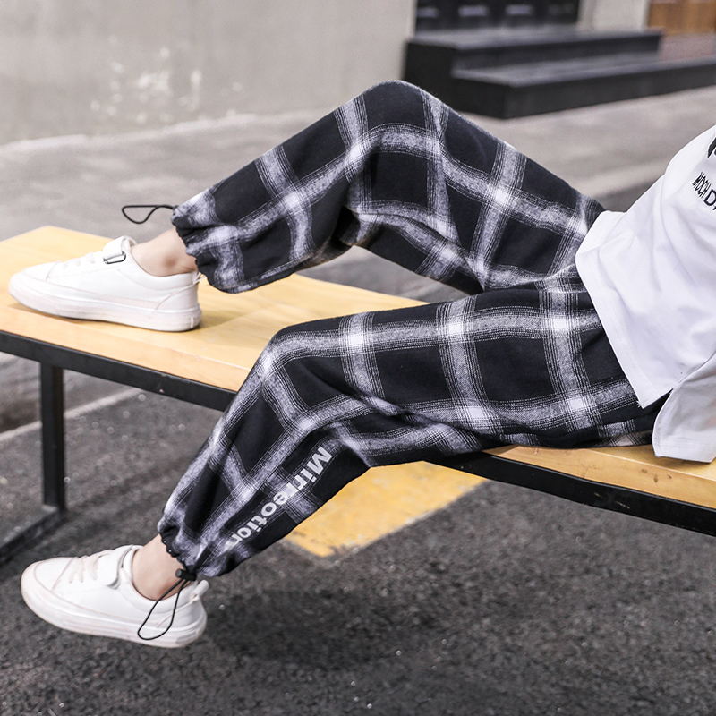 Boys summer thin plaid trousers anti-mosquito pants 19 new trend ins pants middle-aged children's loose casual pants