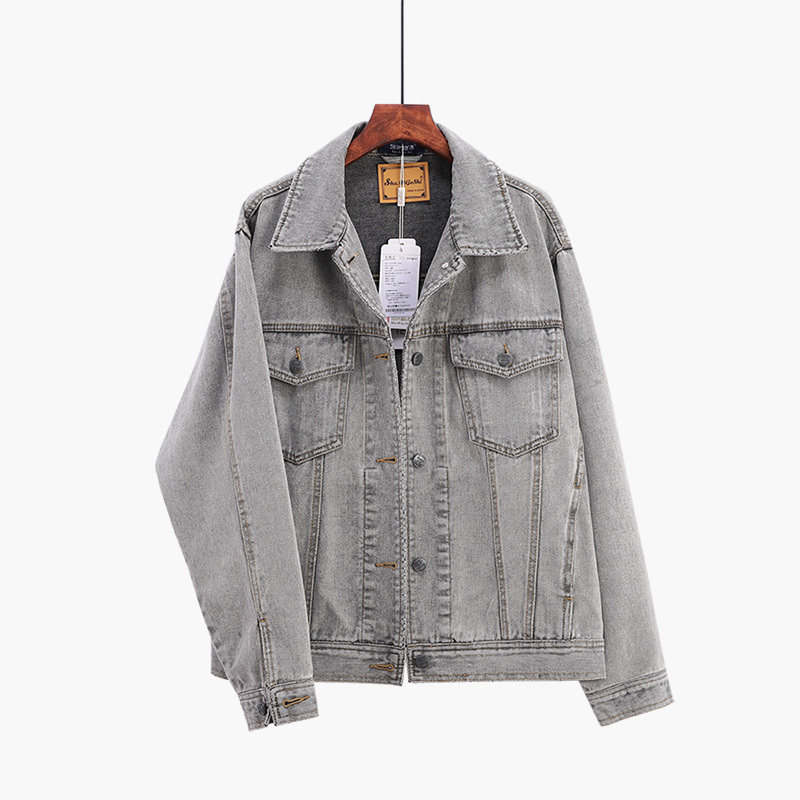 Smoke Gray Denim Jacket for Women, Short Style, Long Sleeves, Early Spring 2026 New Model, Loose Fit, Oversized Trendy Denim Coat Smoke Gray Denim Jacket for Women, Short Style, Long Sleeves, Early Spring 2026 New Model, Loose Fit, Oversized Trendy Denim Coat