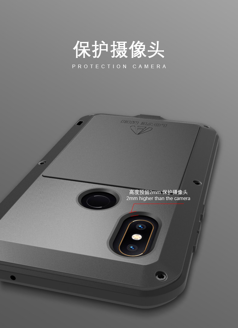 LOVE MEI Powerful Water Resistant Shockproof Dust/Dirt/Snow Proof Aluminum Metal Outdoor Gorilla Glass Heavy Duty Case Cover for Xiaomi Mi MIX 2s