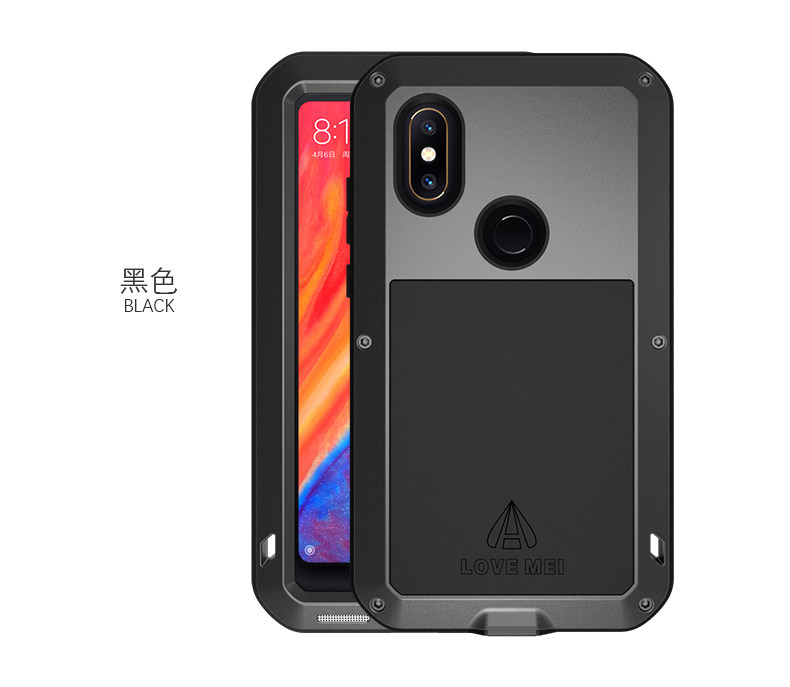LOVE MEI Powerful Water Resistant Shockproof Dust/Dirt/Snow Proof Aluminum Metal Outdoor Gorilla Glass Heavy Duty Case Cover for Xiaomi Mi MIX 2s